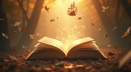 Illustrazione concettuale di grandi opere letterarie classiche circondate da simboli di autoconoscenza e scoperta personale.