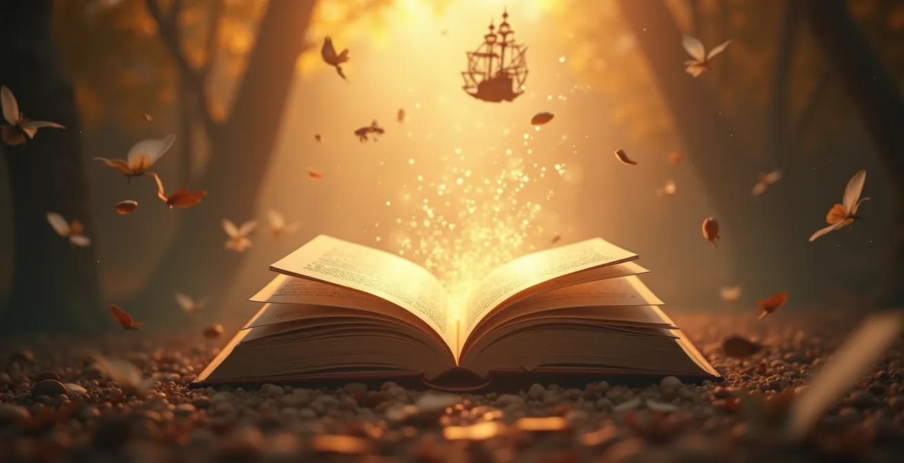 Illustrazione concettuale di grandi opere letterarie classiche circondate da simboli di autoconoscenza e scoperta personale.