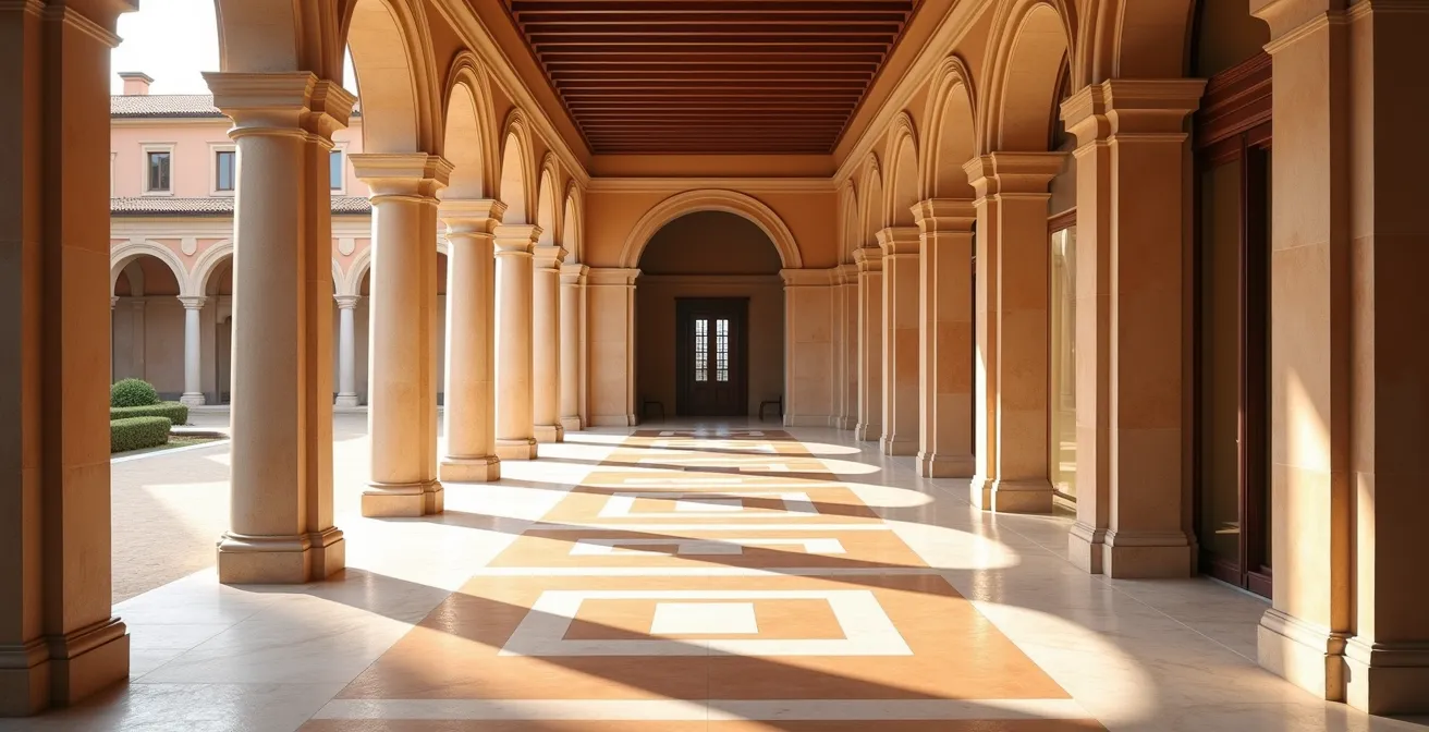 Dimostrazione visiva dei principi di prospettiva lineare nell'architettura rinascimentale italiana