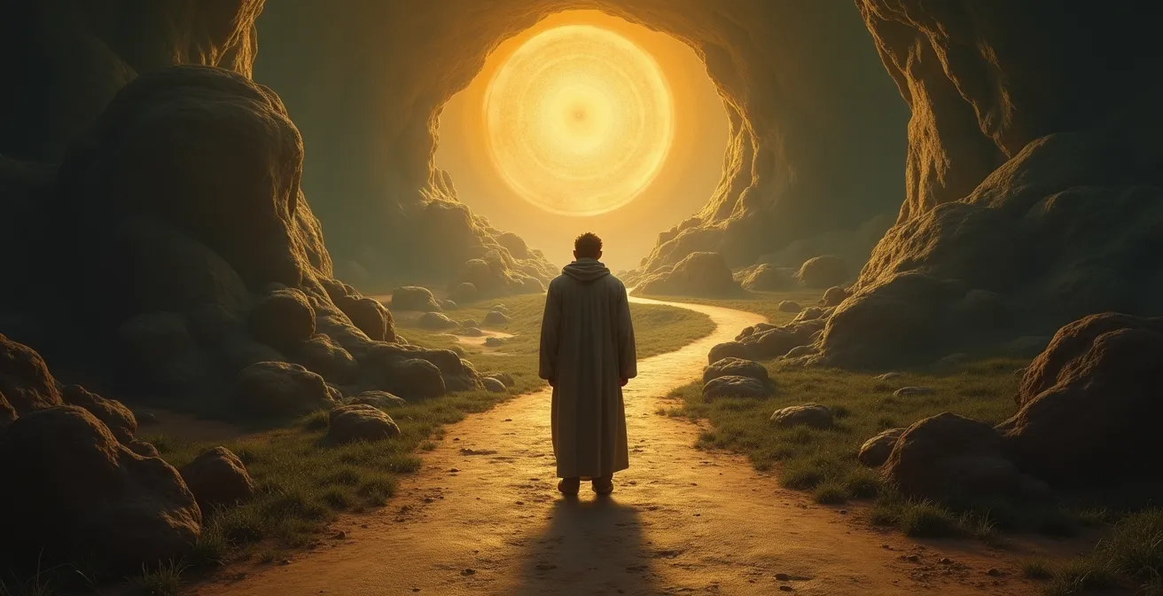 Illustrazione simbolica del viaggio di Ulisse come metafora della ricerca personale e della crescita attraverso le sfide.