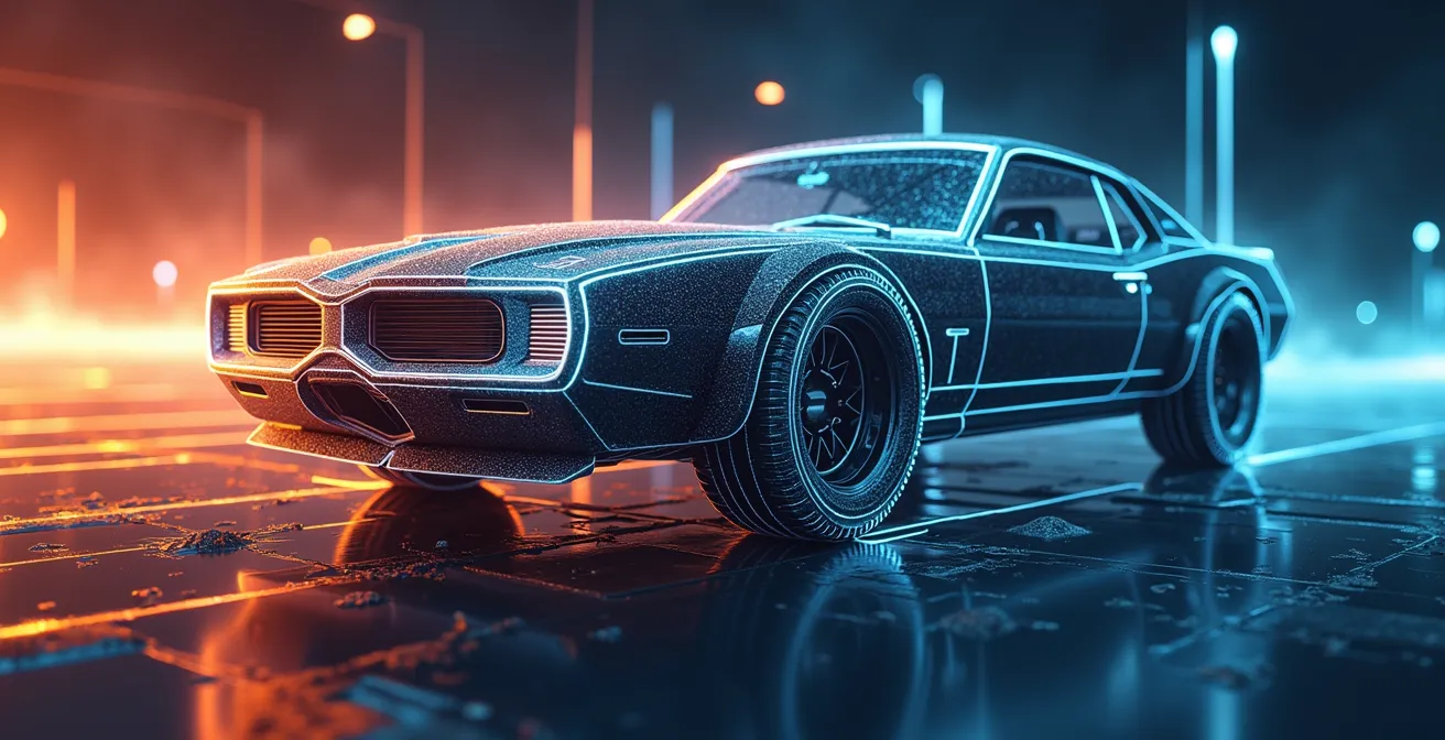 Un processo creativo che combina sketch umano, generazione di immagini con IA e refinement finale, mostrando la collaborazione tra uomo e macchina