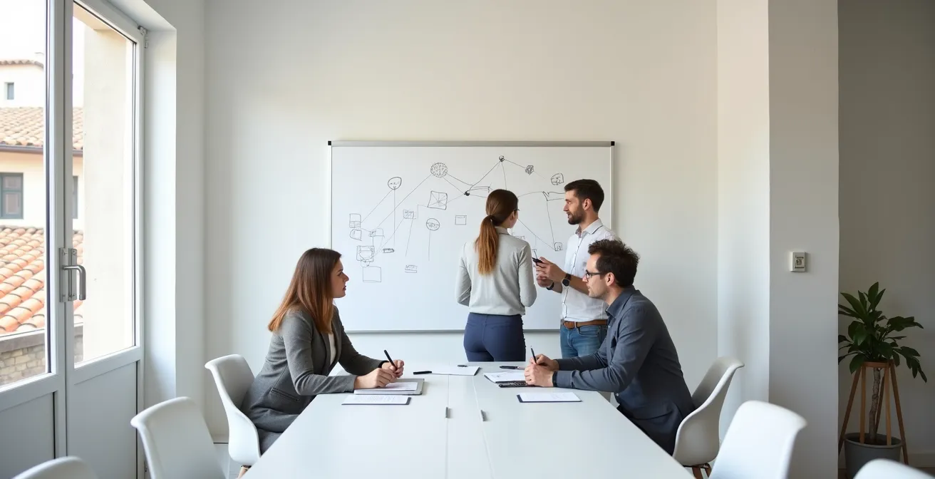 Team italiano che lavora collaborativamente su un Business Model Canvas