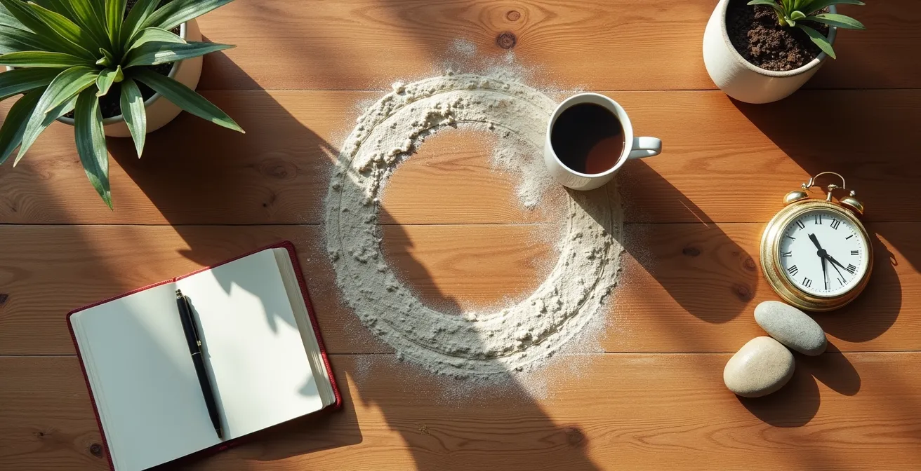 Composizione simbolica con oggetti che rappresentano controllo e accettazione