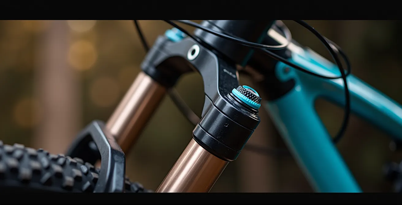 Dettaglio ravvicinato di sospensioni mountain bike front e full