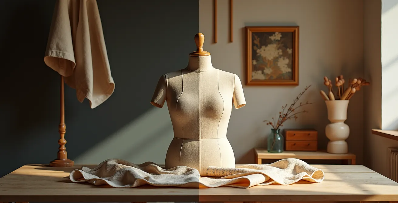 Confronto visivo tra approccio sartoriale personalizzato e customizzazione modulare