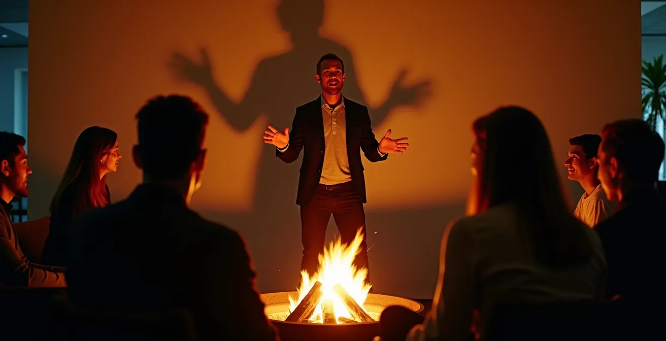 Leader che coinvolge il team attraverso lo storytelling in ambiente informale