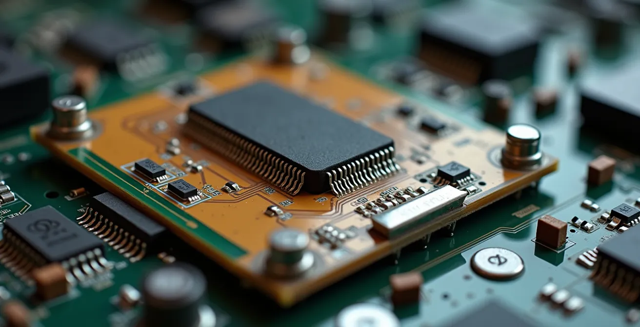 Un prototipo grezzo di prodotto su un banco di lavoro con strumenti e componenti elettronici