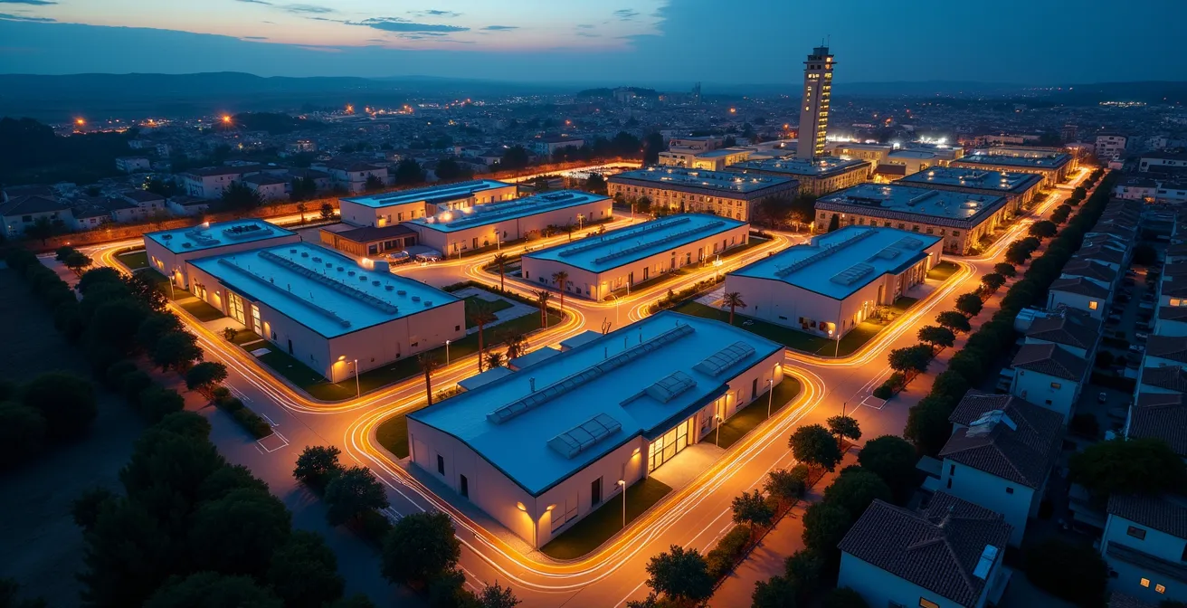 Connessioni tra diverse aziende rappresentate come nodi di una rete interconnessa