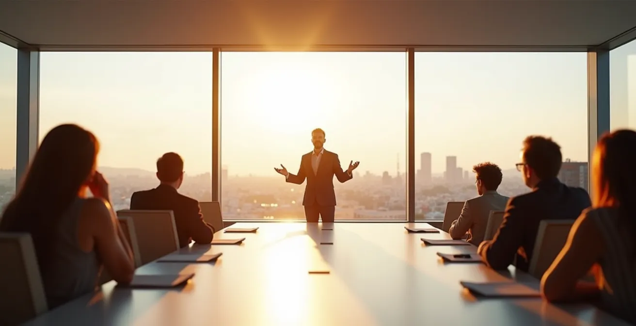 Leader che comunica la visione aziendale attraverso metafore visuali