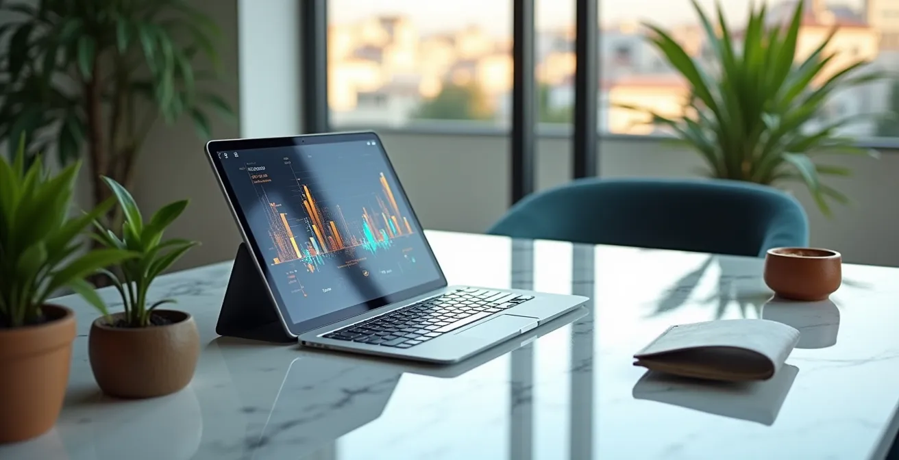 Dashboard digitale con KPI e metriche in tempo reale visualizzate su schermo moderno