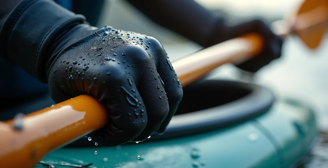 Kayakista dimostrando la rotazione corretta del busto durante la pagaiata