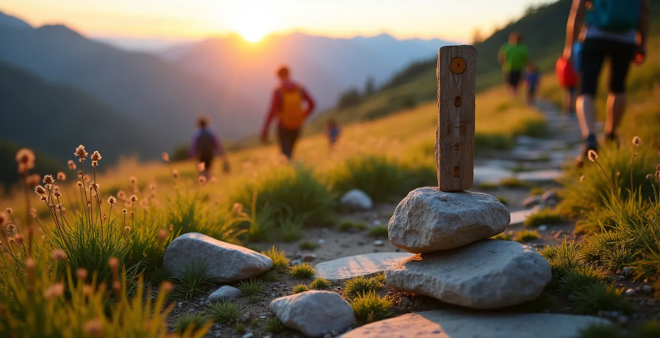 Gruppo di escursionisti volontari che mantengono sentiero montano italiano